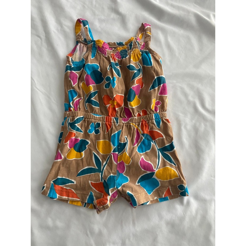 Carters Baby Girl Floral Print Boho Romper Size 9m Tan Multi Color
